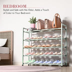 Bumusty 5-Tier Expandable Shoe Rack for Closet, 18“-33” Adjustable Shoe Rack for Small Space, Small Shoe Organizer for Front Door, Sturdy Metal,Green