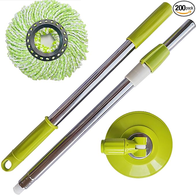 Spin Mop Replacement Handle, 47.6-inch 360 Degrees Rotating Telescopic Replacement Mop Stick with Robust Reinforced Plastic Disc for Spin Mop Bucket Cleaning System (Plastic Disc,Green)