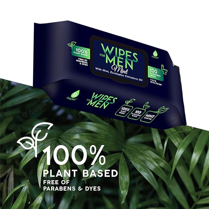 Pursonic Soft Mint Scented Flushable Wipes for Men - 12 Pack (1200) Plant Based Face and Body Wipes with Aloe Vera & Vitamin E - Extra Large Wipes for Gentle & Thorough Cleansing