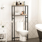 HOOBRO Over-The-Toilet Storage, 2-Tier Bathroom Organizer Over Toilet, Bathroom Shelves with Toilet Paper Holder and Hooks, Freestanding Storage Shelf, Space Saver, Greige and Black BG49TS01