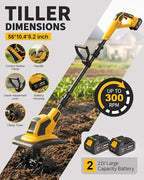 DEGGE Tiller, Cordless Tiller Cultivator with 48 Steel Tines, 9 inch Tilling Width and 6.7 inch Depth, 2 x 3.0Ah 21V Batteries & Charger, Gardening Tools for Lawn/Gardening/Soil Cultivation