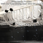 MAJALiS Expandable Stainless Steel Over The Sink Dish Drying Rack for Small Kitchen Counter Space Saving, Compact RV Plate Drainer Strainer in Silver Wire Metal with Hanging Adjustable Utensil Holder
