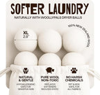 WoollyPals Dryer Balls (6-Pack, XL Size) - 100% New Zealand Wool - No More Dryer Sheets - Eco Dryer Balls - Reusable - Softens Laundry - Reduces Drying Time & Static - with Storage Bag (Plain White)