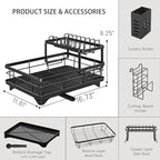 Dish Drying Rack 2-Tier Auto Draining Dish Drying Rack for Kitchen Counter & Sink - Large Capacity Detachable Stainless Steel Organizer with Drainboard & Utensil Holder (Black)，Chaos Coordinator Gifts