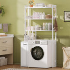 UPOSOJA Over The Toilet Storage Cabinet with Pulley, Bathroom Organizer W/6 Hooks for Restroom, Laundry, Plant Stand (White)