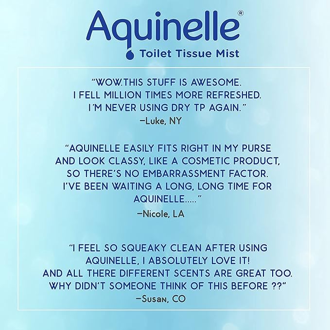 Aquinelle Toilet Tissue Mist Value Pack of 4 Convenient 3.25oz Bottles Non-Clogging Alternative to Flushable Wipes Simply Spray On ANY Folded Toilet Paper