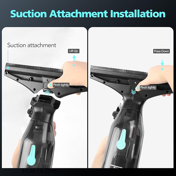 Window Vacuum Cleaner Kit Cordless, 35Min Runtime & 2 Suction Nozzles Cleaning Tool, All-in-One Electric Squeegee Spray Kit for Streak-Free Windows Washing, Shower Glass, Mirrors,Car