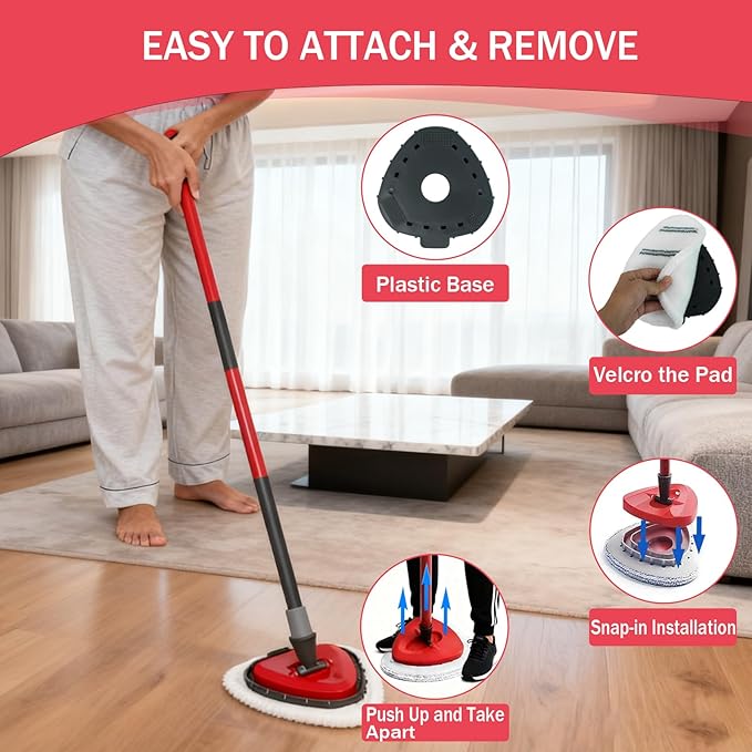 10 Pack Flat Mop Replacement Pads, Spin Mop Pad Replacement, Mop Refill Pads for O-Cedar EasyWring, 1 Mop Base and 1 Scraper for Cleaning Floor, Wall, Ceiling, Easy to Replace
