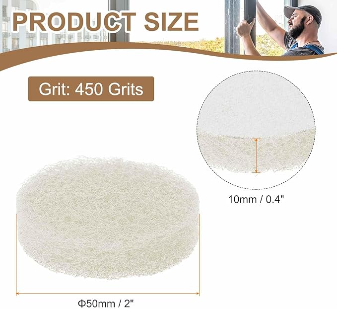 HARFINGTON 6pcs Scrubber Scouring Pads 450 Grits 2 Inch Drill Power Brush Hoop and Loop Surface Conditioning Disc Drill Scuffing Disc Scrub Pads for Home Kitchen Cleaning, White