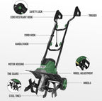 Prostormer 14 Inch Corded Electric Tiller Cultivator, 10Amp Motor with 4 Steel Tines, Corded Garden Tiller for Soil Cultivation, Lawn, and Yard Care