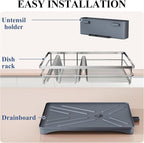 SNTD Dish Drying Rack for Kitchen Counter - Stainless Steel Dish Rack with Drainboard, Large Dish Drainer with Utensil Holder for Sink, Silver
