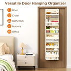 Mefirt Over The Door Organizer, 6 Shelf Door Hanging Organizers with 6 Large Capacity Pockets, Behind Door Storage Hanging Shelves for Closet Wall Bathroom Bedroom Nursery