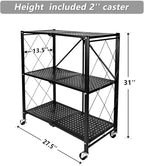 HealSmart Heavy Duty 3-Tier Foldable Metal Rack, 14.96" D x 27.95" W x 34.25" H Storage Shelving Unit 750 lbs with Wheels Moving Organizer Shelves for Garage Kitchen, Black