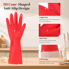 Rubber Cleaning Gloves for Dishwashing - 6 Pairs Kitchen Gloves for Washing Dishes, Reusable Household Gloves for Bathroom, Gardening (Medium, Red & Yellow, 3 Pairs of Each Color)