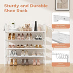 LANTEFUL 4 Tier Shoe Rack for Closet Shoe Organizer with 5 Hooks, Long Shoe Shelf Storage for Shoe and Boot Stackable Free Standing Shoe Rack for Entryway, Garage, Small Spaces, Dorm, White