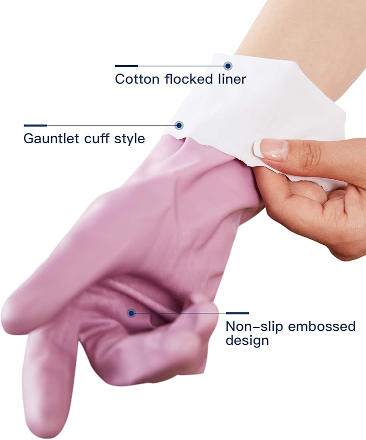 LANON wahoo Skin-Friendly Cleaning Gloves, Dishwashing Kitchen Gloves with Cotton Flocked Liner, Reusable, Non-Slip, Mauve Mist, Medium