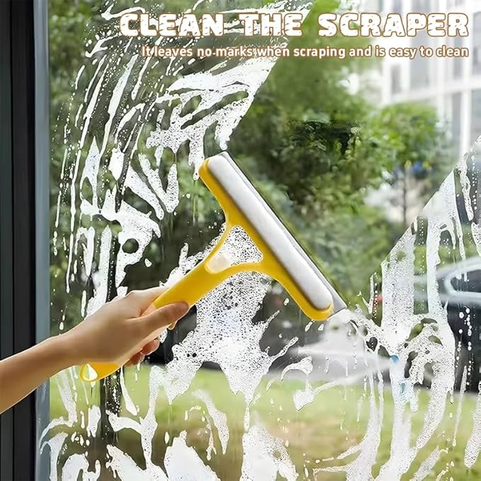 3 in 1 Window Cleaning Scraper,Window Squeegee with Sprayer for Glass,for Car, Kitchen Flooring and Tiles, etc. (Blue)