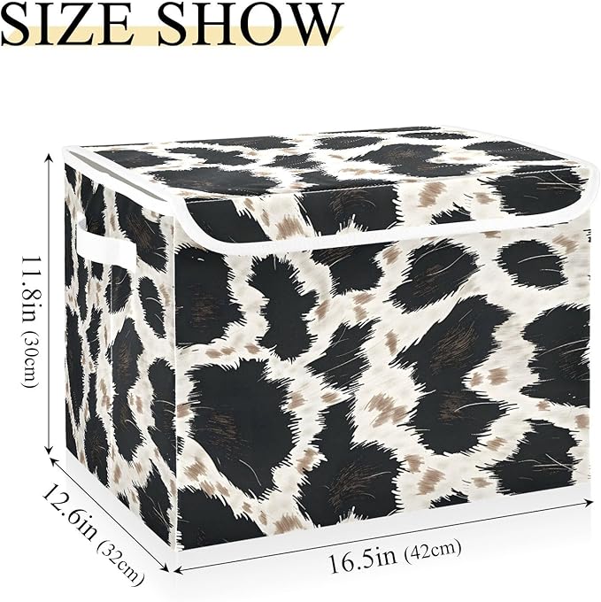 senya Large Storage Bins with Linen Collapsible Foldable Storage Cubes Fabric Closet Organizer Containers box with Flip-Top Lid for Home Bedroom Office 16.7 x 12.6 x 11.8in (Animal Skin Texture)