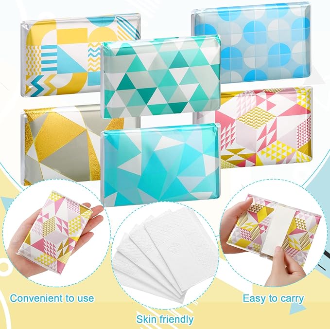 24 Packs Travel Size Tissue Pocket Slim Pack Facial 3 Ply Wallet Size Pocket Tissues for Travel Wedding Party Favors, 6 Styles(Cute Geometric)