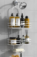 DAOYA Over Head Shower Caddy - Bathroom Shower Organizer with Soap Holder & 6 Hooks for Towels, White, 76L Capacity, Hanging Mount, Rust Resistant