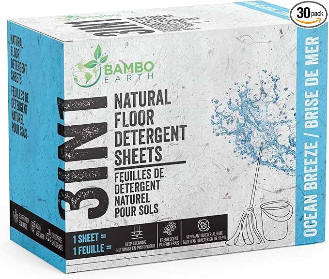 30 Pcs All Natural Floor Cleaner Sheets - Biodegradable And Dissolvable Multipurpose Mopping Concentrated Floor Cleaning Soap Detergent Strips, Mess Free Water Soluble Fast Dry Eco Friendly (Ocean)