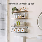 Amada Bathroom Shelves Over Toilet with Storage Basket, Floating Wall Shelf for Home Organization & Wall Decor, Bathroom/Kitchen/Living Room Shelves–Natural Wood
