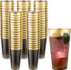 LIYH 100 Pcs Gold Plastic Cups - 16 oz Clear Black and Gold Rim Plastic Wine Cups Big Size Fancy Disposable Wine Glasses Party Cup Beverage Drinking Cup for Party & Wedding