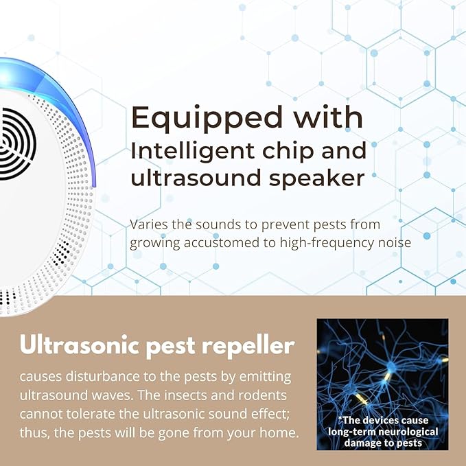 Ultrasonic Pest Repeller Device Indoor Mouse Deterrent Rodent Repellent Ultrasonic Plug in, Pest Control for Spiders, Roaches, Insects (Pack of 6)