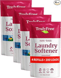 Truly Free Natural Fabric Softener | Non-Toxic for Babies & Kids Sensitive Skin | Plant-Based Laundry Softening Conditioner | Safe, Gentle & Chemical-Free | Unscented | 4 Pack Refill