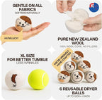 WoollyPals Wool Dryer Balls (6-Pack, XL Size)- 100% New Zealand Organic Wool - Sustainable & Eco-Friendly - Dry 1,000 Loads, Replaces Dryer Sheets, Reduces Static Cling, Reusable (Multi Colour)