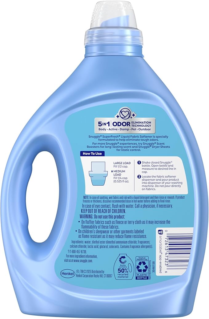 Snuggle SuperFresh Fabric Softener Liquid, Ultra Concentrated, 78.8 Oz, 150 Medium Loads, Spring Burst Fabric Conditioner, Lasting Scent, Fights Stubborn Odors, Softens, Reduces Static & Wrinkles