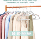 Tonswachic Pack of 30 Coat Hangers, Space-Saving Plastic Clothes Hangers, Non-Slip, 0.2 Inches Slim, 360° Swivel Silver Hook for Shirts, Pants, Suit & Wet/Dry Garments, Pink and Dark Gray