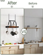 CHOEZON Hanging Pot Rack, Pot Hanger for Kitchen, Ceiling Mounted Pot Holder, Cookware Organizer with 9 S-Shaped Hooks, for Pot, Pan Storage, Space-Saving, Rustic Brown and Black TPR07BF