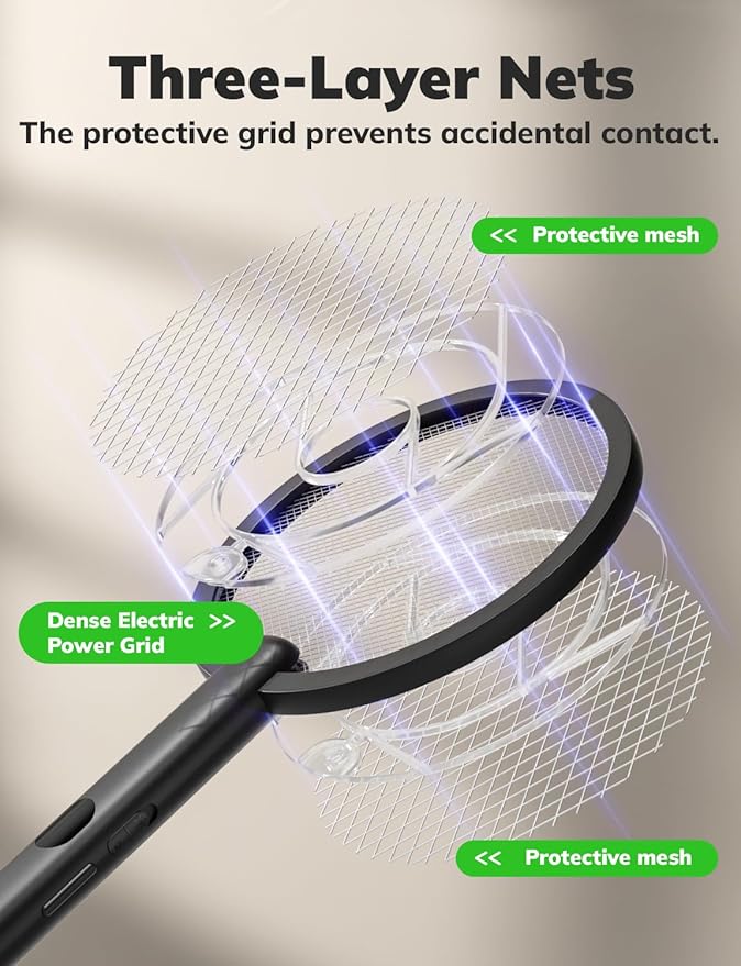 YISSVIC Electric Fly Swatter Bug Zapper Racket 4000V LED Screen Dual Modes Fly Zapper Rechargeable for Indoor Home Office Backyard Patio Camping