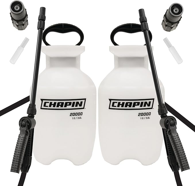 Chapin 22000 Pump Sprayer, 1 Gallon, Lawn and Garden, Hand Pressurized, Anti-Clog Filter, Adjustable Spray Nozzle, Spraying Plants, Watering, Weeds, Fertilizer and Pests, Translucent, Pack of 2