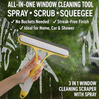 3 in 1 Window Cleaning Scraper, Squeegee with Sprayer, All-in-One Glass Cleaner Tool with Sponge & Rubber Blade for Shower Doors, Mirrors, Car Windows & Home Use