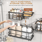 Youvip Shower Caddy, 3 Pack Large Capacity Bathroom Organizers and Storage, No Drilling Adhesive Rustproof Shelves with Soap Holder, Home Decor, Black
