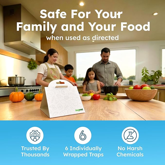 BugMD Pantry Moth Traps (12-Pack) – Pheromone-Based Sticky Glue Traps, Non-Toxic, Kills Indian Meal Moths – Kitchen & Food-Storage Safe - White