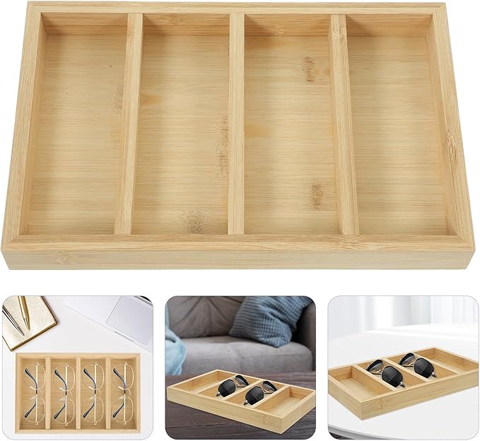 Sunglasses Organizer Tray 4-Grid Eyewear Display Box Wear-Resistant Storage Case for Men and Women Home Vanity Use
