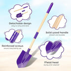 2 Pack Beach Shovels for Kids, 28.7" Long Detachable Kids Shovel with Wood Handle Metal Spade Sand Shovels for Digging Shoveling Sand Snow Gardening Tools Sandbox Toys for Kids Adults Gifts (Purple)