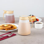 Restaurantware-Chef 101 48 Ounce All Purpose Syrup Dispenser, 1 Honey Dispenser - Beige Top, Stainless Steel Slide Cover, Plastic Pancake Syrup Bottle, Perfect For Diners, Restaurants, Home