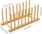 HBlife 4pcs Heighten and Widen Bamboo Dish Dying Rack Pot Lid Plate Organizer Holder for Cabinet, Cutting Board Stand Drainer Storage Plate Rack for Dish, Pot Lid, Bowl, Cup, Cutting Board and Books