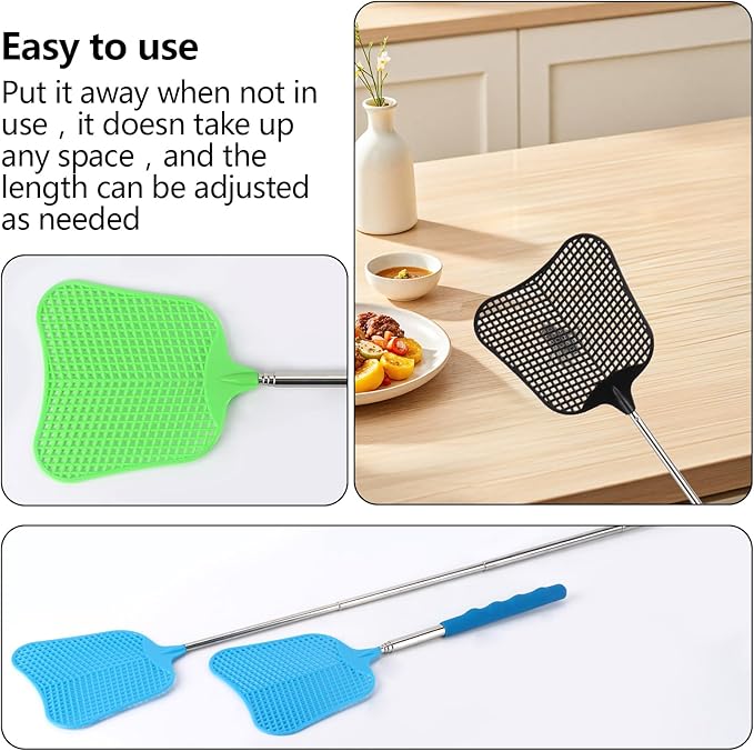 Fly Swatters - 6 Pieces Telescoping Bee Bug Swatter for Indoors Outside, Heavy Duty Large