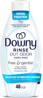 Downy Free & Gentle Rinse Laundry Odor Remover, Scent Free, 48 FL OZ, Gentle on skin, No dyes or heavy perfumes, Fabric Softener and Laundry Odor Removal Rinse