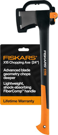 Fiskars X15 Splitting Axe, Tree Branch Cutter and Wood Splitter (23.5-Inch Axe) with Shock-Absorbing Handle