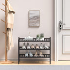 ROMGUAR CRAFT 3 Tier (Thick) Bamboo Shoe Rack for Entryway, Small Wood Shoe Shelf Storage Organizer for Closet, Shoe Stand for Hallway, Stackable and Sturdy 27"x12"x21" Black
