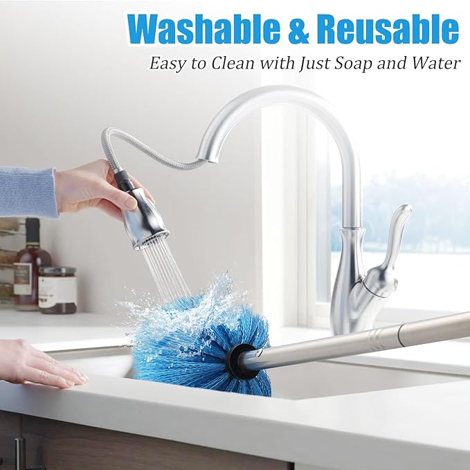 COCONUT Cobweb Duster with Pole,4-feet Ceiling Fan Duster Medium Stiff Bristles for Indoor Outdoor Garage