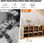 Garden 4 you Shoe Storage Bench, Cubby Shoe Rack with 12 Cubbies, 3-Tier Wood Shoe Rack Organizer, Shoe Organizer Cabinet for Entryway, Hallway, Closet and Garage, Brown