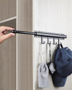 BaiNong 12 inch Valet Rod for Closets Pull Out Closet Valet Rod Slide Out Black Pull Out Clothes Hanger With 4 Hooks