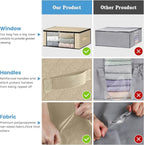 HomeHacks Storage 8-Pack Clothes Organizer Storage Bags Foldable Storage Box with Large Clear Window Sturdy Handles for Closet, Dorm, Pillows, Bedding, Clothes, Blankets, 35L, Beige